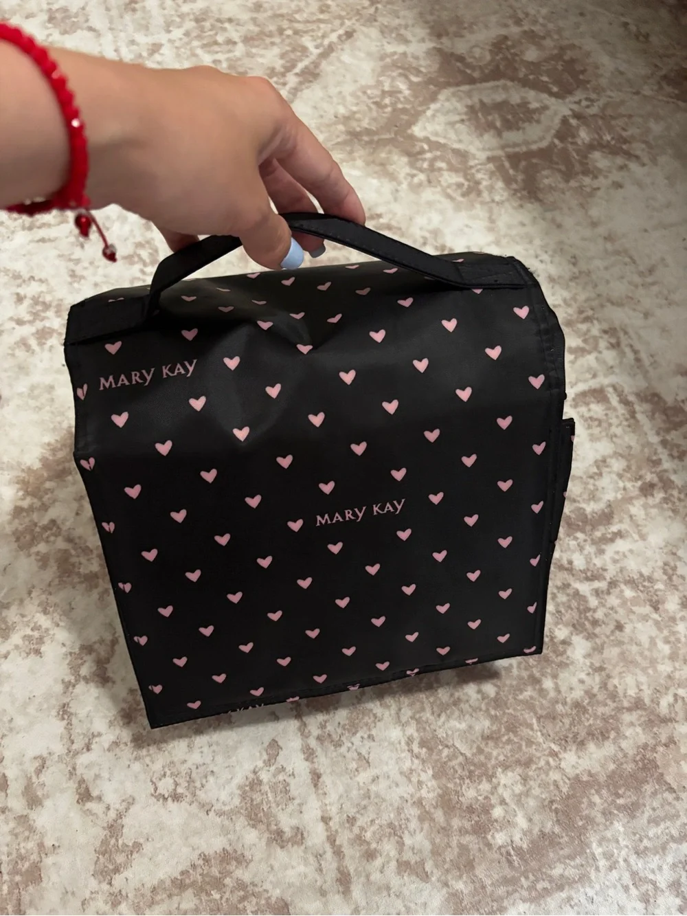 Mary Kay Black Cosmetic Bag with Pink Heart Print